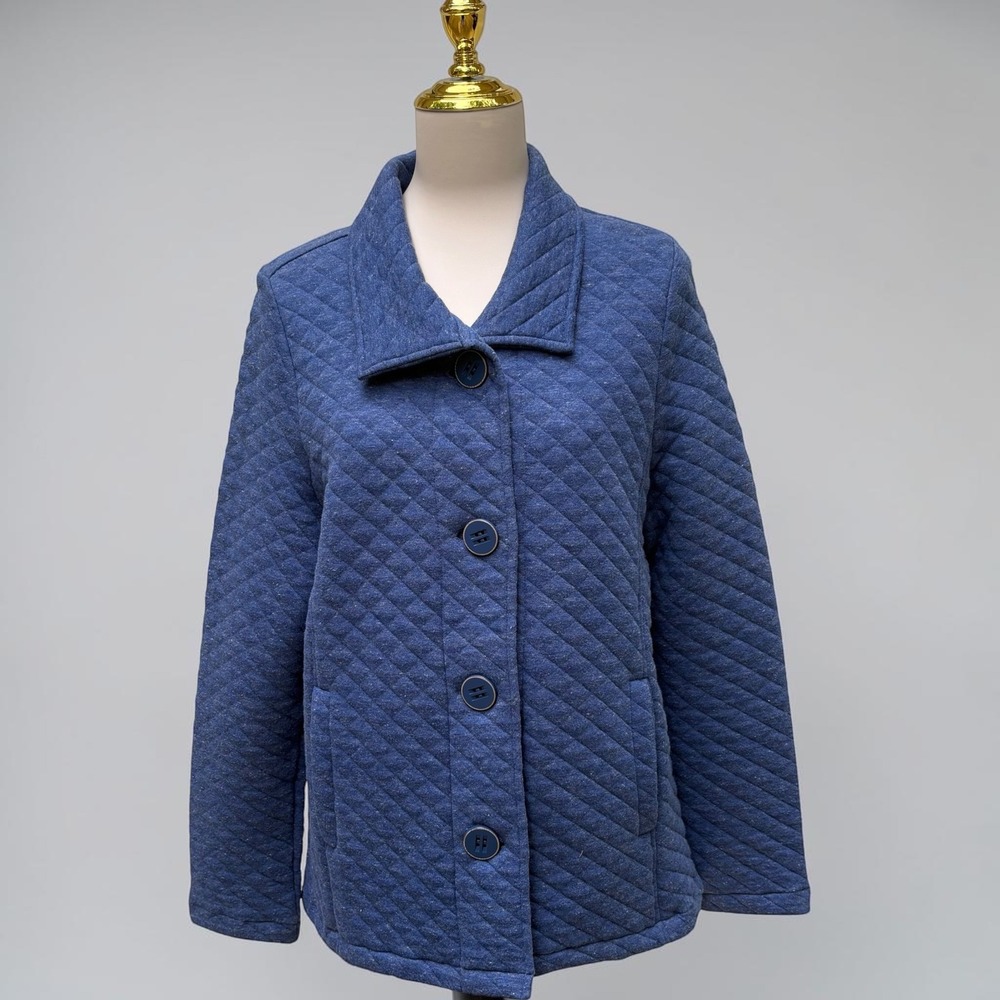 Habitat Quilted Jacket‎ Sm Blue Button Front Diamond Stitch Coat Minimalist Cozy